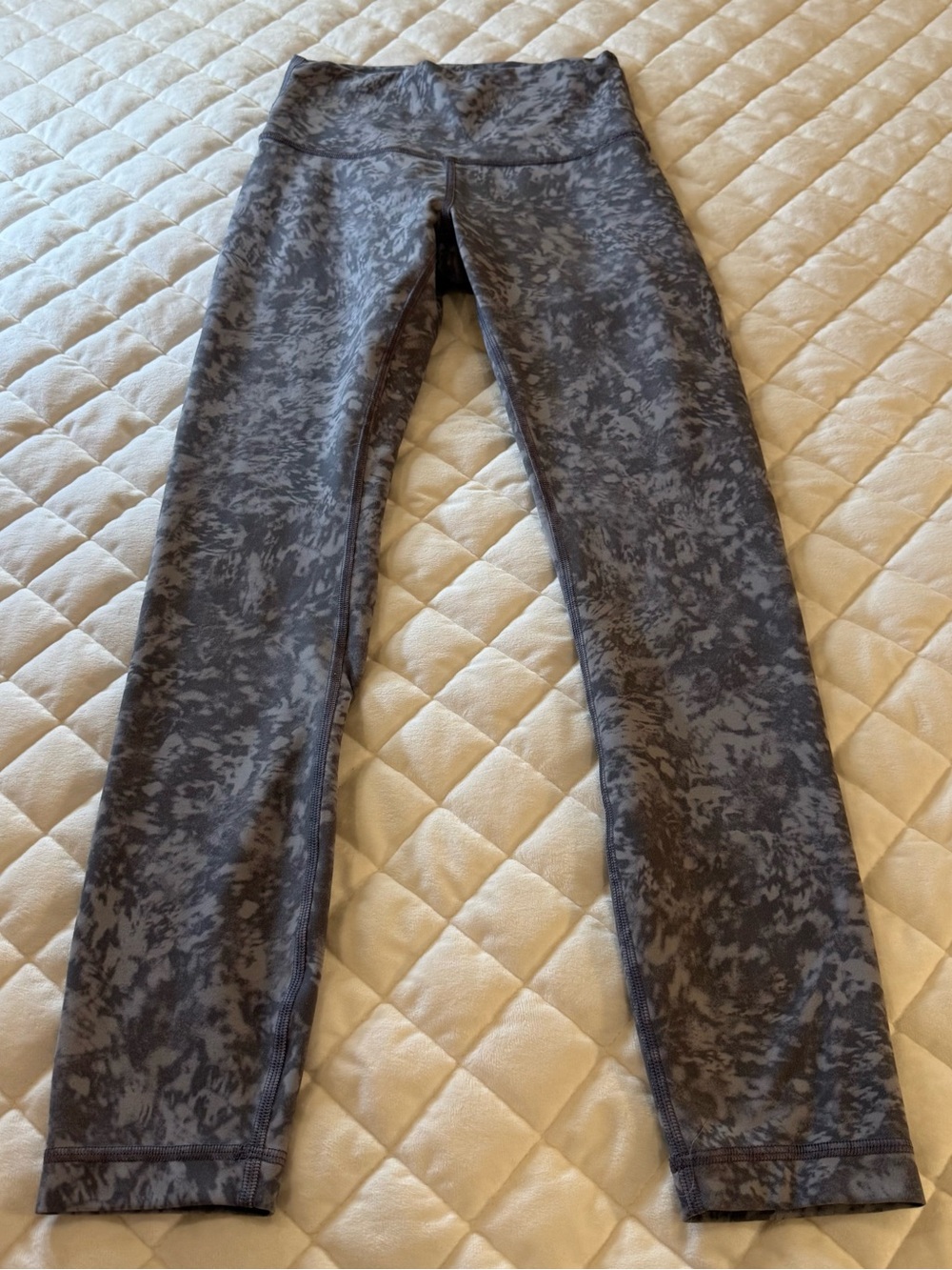 Lululemon Wunder Train High Rise Tights Leggings Grey Marbled Drawcord Size 4